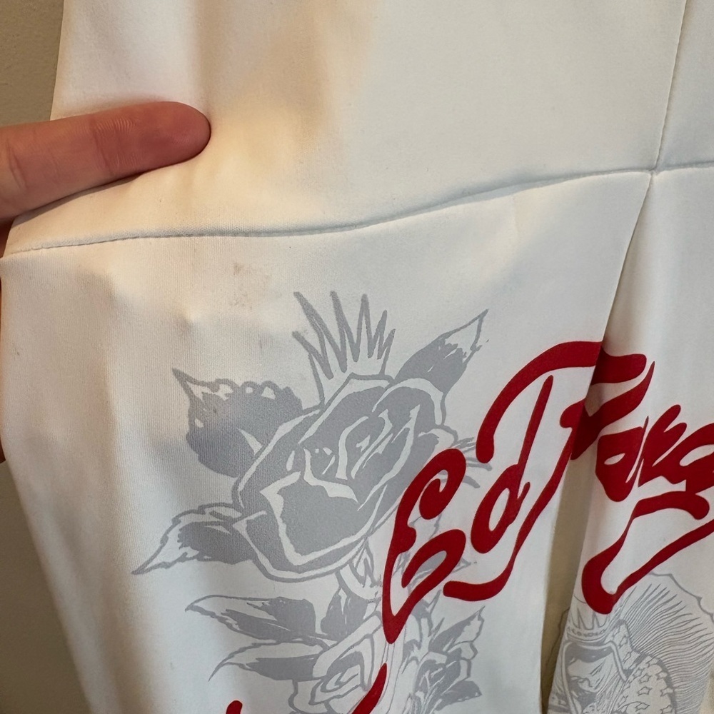 ED HARDY 2x NWT sacred heart graphic covered jumpsuit skin tight white - Picture 13 of 16